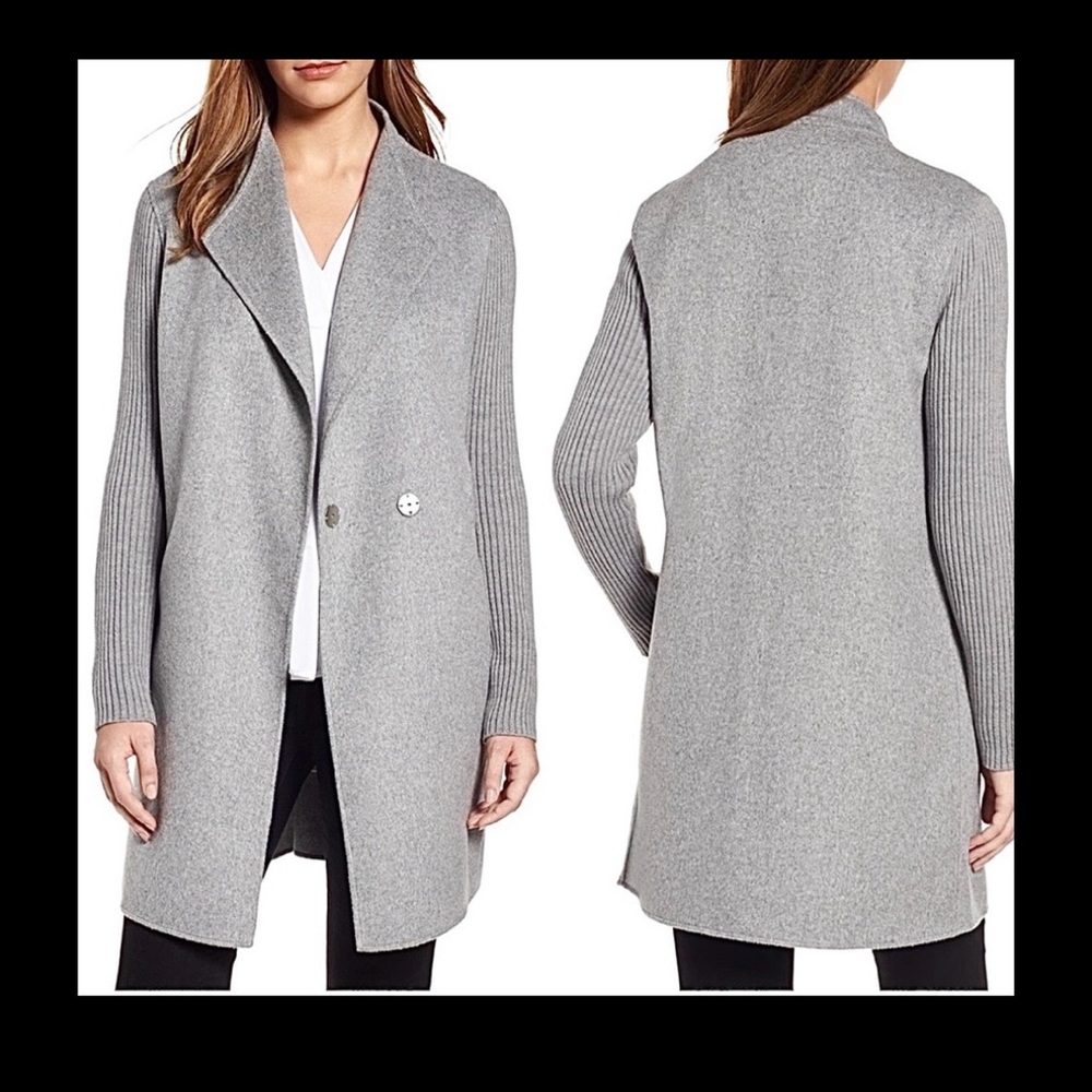 Kenneth Cole Light Gray Coat w Rib Knit Sleeves